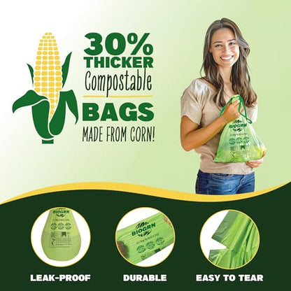 2.6-3 Gallon Compostable Trash Bags Drawstring 50 Bags Extra Thick 1 Mil 11.36 Liter Small Biodegradable Trash Bags for Kitchen Countertop Bin ASTM D6400, US BPI and OK Compost Home Certified - color: 3 Gal, Drawstring Bags, 50 Count