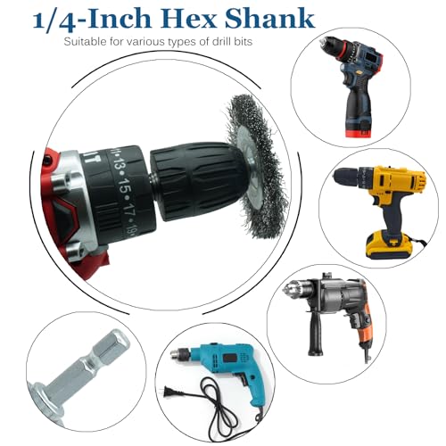 5-Pack 3-Inch Wire Wheel Brush Set for Drill | 1/4-Inch Hex Shank, Coarse Carbon Steel, Aggressive Rust Removal, Paint Stripping, Surface Abrasion - style: 3-inch Wheel Brush - 5 Piece