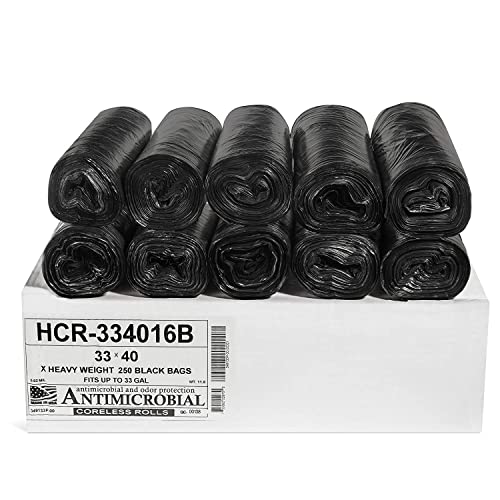 Aluf Plastics 33 Gallon Black Trash Bags (250 Count) - 33" x 40" - 16 Micron Equivalent High Density Value Garbage Bags for Bathroom, Office,Municipal(1 Pallet of 70 Cases, 17500 Bags Total) - color: Black, style: 33 Gal, 16 Micron Equiv, 17,500 Count