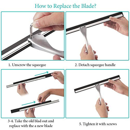 Shower Squeegee for Shower Doors, All Purpose Shower Window Squeegee for Shower Glass Door, Mirror and Car, Bathroom Squeegee for Shower with Hook, Stainless Steel (Silver, 10 in)