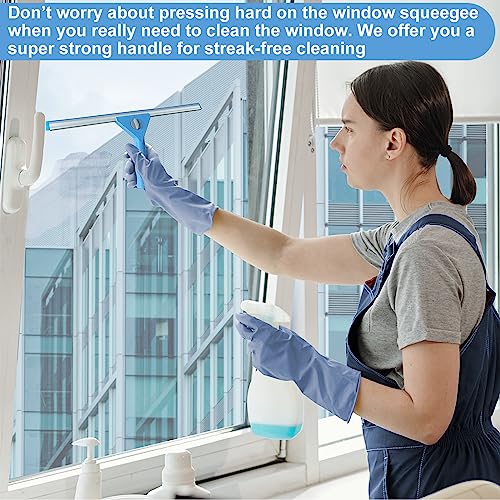 AMERWASH PLUS Window Squeegee Washing Kit for Shower Glass Door, Mirror and Window Cleaning, Extra 14'' Wide Squeegee and 2 Microfiber Scrubbers Included (Extension Pole not Included) - size: 14 inches