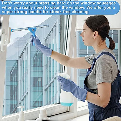 AMERWASH PLUS Window Squeegee Washing Kit for Shower Glass Door, Mirror and Window Cleaning, Extra 14'' Wide Squeegee and 2 Microfiber Scrubbers Included (Extension Pole not Included) - size: 14 inches