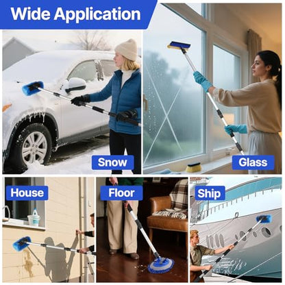 64'' Car Wash Brush with Long Handle, RV Flow-Through Wash Brush with Adjustable Handle, Anti-Scratch Plus Size Soft Car Wash Brush Mop with Hose Attachment Car Wash Kit for SUV RV Truck Boat