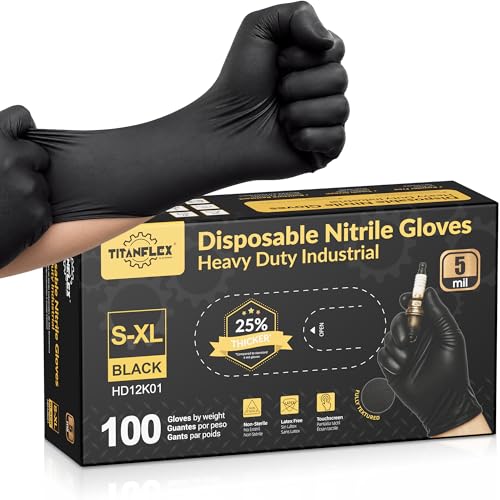 TitanFlex Black Nitrile Disposable Gloves, 5 Mil, Fully Textured, Heavy Duty, Latex Free & Powder Free for Cooking, Food Prep, kitchen clean, 100 ct (XL) - color: 03 5mil (100ct), size: X-Large