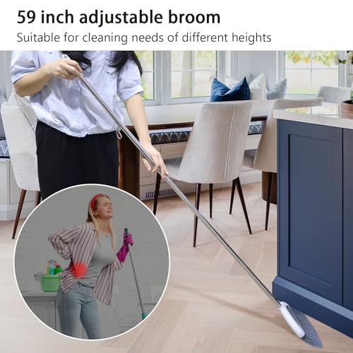 Angle Broom for Hardwood Floors - Soft Bristled Kitchen Broom, Indoor & Office Use (Off White)