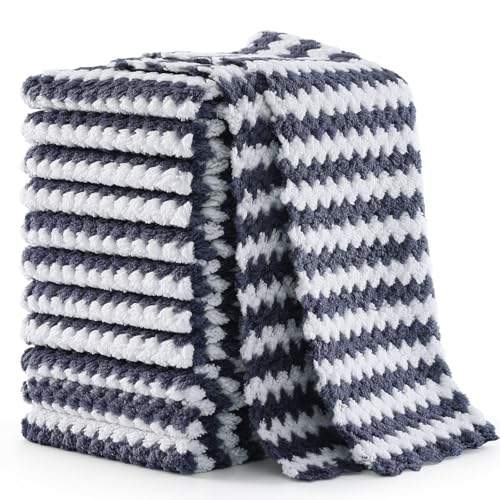 Homaxy 12 Pack Kitchen Dish Cloths, Ultra Soft and Absorbent Dish Towels, Reusable Fast Drying Microfiber Cleaning Cloth, Coral Velvet Wave Design No-lint, 7 x 9 inches, Dark Grey - color: Dark Grey, style: 7" x 9" - 12 Pack