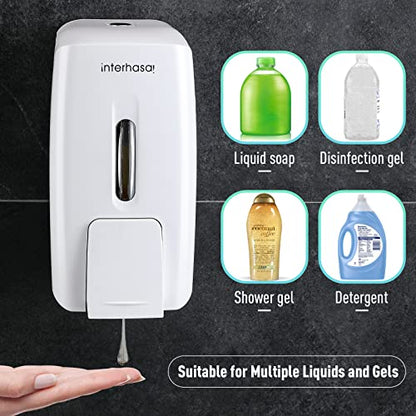 interhasa! Soap Dispenser Wall Mount Refillable 28oz Hand Sanitizer Dispenser Commercial Hand Soap Dispenser for Bathroom Support Liquid Gel Soap - color: White