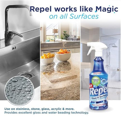 Clean-X REPEL Glass & Surface Cleaner 32 fl. oz. - Cleans & Repels water spots and dirt on glass, mirror, tile and multi surface by UNELKO (2) - color: 2