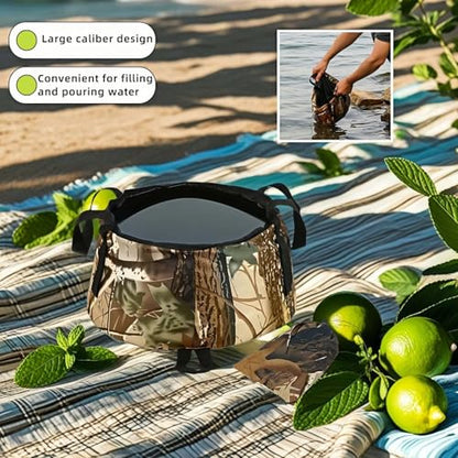 Portable Foldable Sink Bucket for Camping/Basin, Travel - Thickened Leakproof Nylon, Reinforced Handle, Multi-Use (Car, Fishing, Dishes, Wash) Camouflage