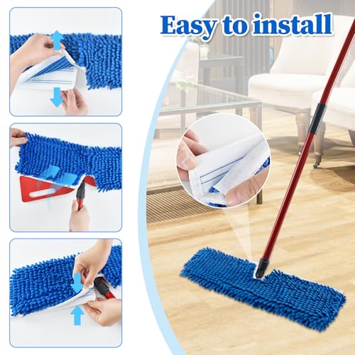 3 Pack Mop Heads Replacements for Ocedar Dual-Action Flip Mop, Spin Mop Replace Heads with Microfiber&Chenille Mop Refills Double Sided for All Floor Dry/Wet Use,Machine Washable,Reusable Mop Pads - color: 3 Pack Blue Chenille Flip Mop Pads