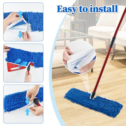 3 Pack Mop Heads Replacements for Ocedar Dual-Action Flip Mop, Spin Mop Replace Heads with Microfiber&Chenille Mop Refills Double Sided for All Floor Dry/Wet Use,Machine Washable,Reusable Mop Pads - color: 3 Pack Blue Chenille Flip Mop Pads