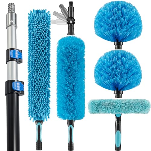 15 Foot High Ceiling Fan Duster with 5-8ft Extension Pole, Extendable Reusable Cobweb, Feather, Window Cleaning Squeegee Kit - size: 8ft