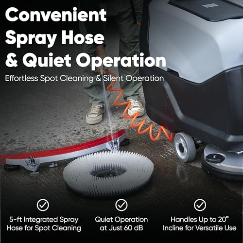 Battery Powered Walk-Behind Floor Scrubber Polisher Machine, 20" Cleaning Path, 14.5/17 Gal Tanks, Brush Speed 200RPM, 4Hr Runtime, Includes 2 Brushes & 3 Scouring Pads – 2-Year Warranty - size: 20" Manual