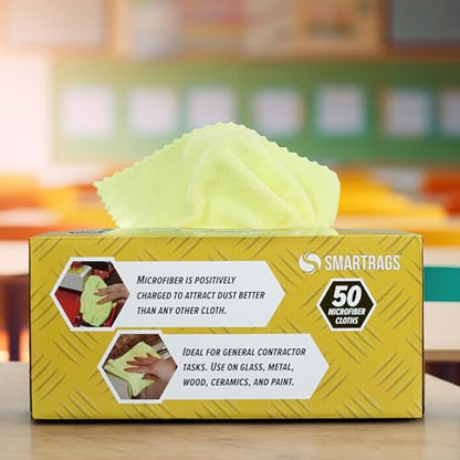 Arkwright Smart Rags Microfiber Cleaning Cloths, Pack of 50 in a Box, Lint Free 180 GSM Reusable Towels for Auto, Office and Household Cleaning, 12 x 12 in, Yellow - color: Yellow, size: 12 x 12 in