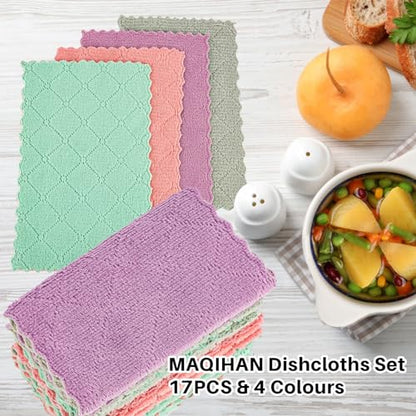 MAQIHAN Coral Velvet Dish Towels - 17PCS Super Absorbent Kitchen Towels Microfiber Washcloths Cleaning Rags, Washable Quick Drying Household Reusable Dish Cloths for Daily Kitchen Cleaning, Bathroom