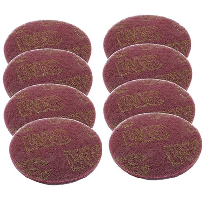 Hordion 8Pcs Scrub Pads Round Scrubber Scouring Pads Abrasive Scuffing Tool for Home Kitchen House Cleaning, Red