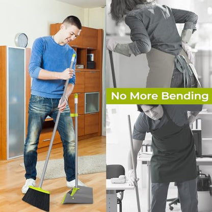 Broom and Dustpan Set with Long Handle 52", Standing Broom and Dust Pan Set for Home Kitchen Room Office Lobby Green - color: Green