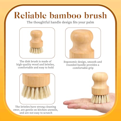 12 Packs Bamboo Dish Scrub Brushes, Full Circle Scrub Brush Wooden Dish Scrubber Brushes with Sisal Bristle for Kitchen Sink Cleaning Cast Iron Pots and Pans