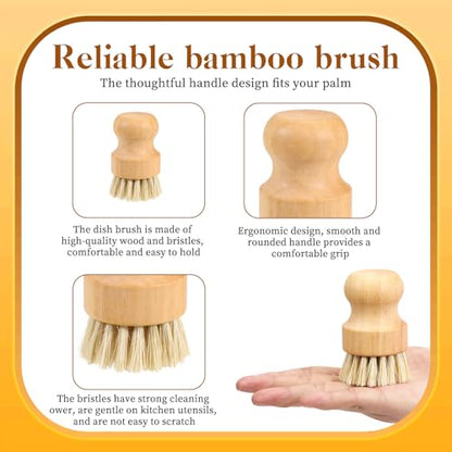 12 Packs Bamboo Dish Scrub Brushes, Full Circle Scrub Brush Wooden Dish Scrubber Brushes with Sisal Bristle for Kitchen Sink Cleaning Cast Iron Pots and Pans