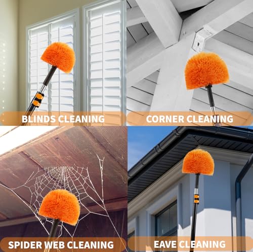 3 Pack Screw on Webster Cobweb Duster Head for Pole,Spider Web Remover Brush, Cobweb Duster Head Attachment,Fits Standard 3/4 inch Threaded Poles (3, Orange) - color: Orange