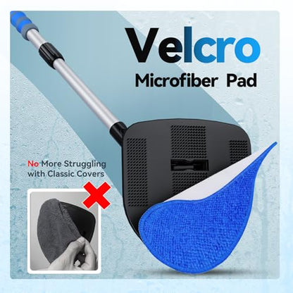 XINDELL Windshield Cleaner Tool, Car Window Cleaning Kit with 5 Reusable Microfiber Pads, Extendable Handle & 360° Rotating Head, Safety Hammer, Streak-Free Auto Glass Wiper for Car Truck SUV RV - color: Blue