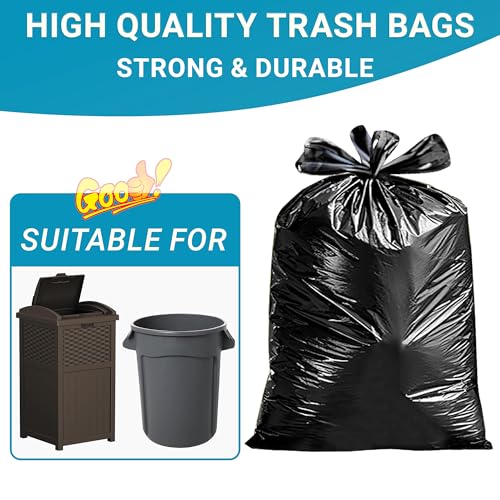 33 Gallon Trash Bags 120 Count 1.2 Mil Compatible with Brute 32 Gallon Can | with 4 Innovative Flap Ties Heavy Duty for 30 32 33 Gallon Round Trash Can Tear & Leak Resistant - size: 120 Count (Pack of 1)
