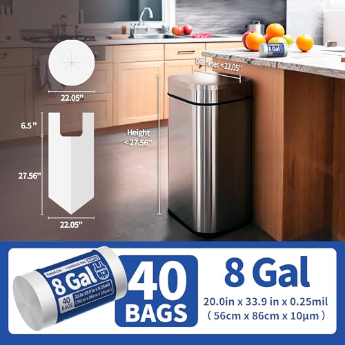 Small Trash Bags with Handles - Ocean Plastic Upcycling - Plastic Garbage Bags, Can Bin & Waste Basket Liner for Kitchen, Bathroom, Office and Pets,8 Gallon 40 Count White - color: 8Gal White, size: 1 ROLL