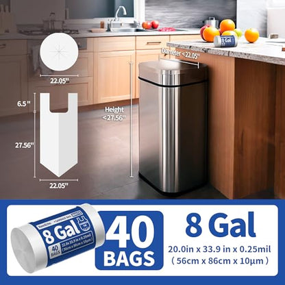 Small Trash Bags with Handles - Ocean Plastic Upcycling - Plastic Garbage Bags, Can Bin & Waste Basket Liner for Kitchen, Bathroom, Office and Pets,8 Gallon 40 Count White - color: 8Gal White, size: 1 ROLL