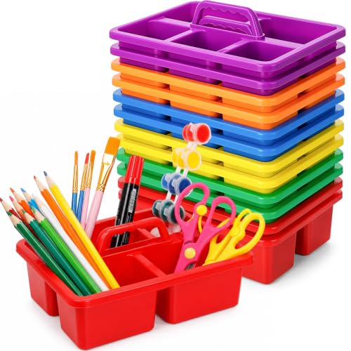 WILLBOND 12 Pcs Classroom Caddy with Handle Bulk Plastic Storage Caddy Organizer with 5 Compartment Portable Storage Bin for Pencil, Pen, Crayon, Marker, Home, Office, School Supply(Multicolor) - color: Multicolor