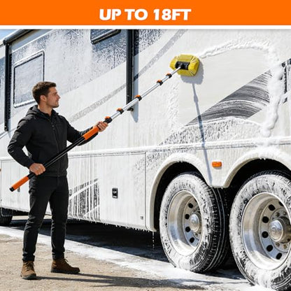 14FT Car Wash Brush with Long Handle, 12-Inch Soft Bristle Car Cleaning Brush for Cleaning RV, Truck, Boat, Solar Panels, Orange