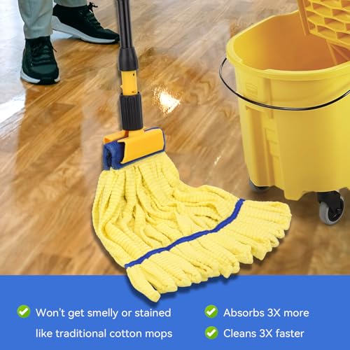 Heavy Duty Commercial Mop Head Replacement Microfiber Tube Mop Heads for Floor Cleaning: 3 Packs Looped End Wet Mop Head Refill for Home Commercial Industrial Use (Yellow) - color: Yellow-3pack