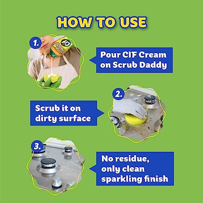 Scrub Daddy Sponges + Scrub Mommy + Cif All Purpose Cleaner, Original - Non Scratch Sponges for Kitchen + Bathroom - Scrubber and Multipurpose Cleaner Cream - Cleaning Supplies Kit