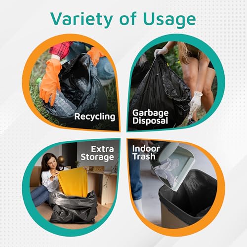 PlasticMill High Density Trash Bags - Black Garbage Bags - Plastic Trash Bags - Laundry, Bathroom, Office Garbage Bags, Trash Can Liners - 20-30 Gallon, 8 Microns, 30"x37" (500-Count) - size: 1 Count (Pack of 500)