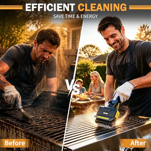 Upgraded Electric Grill Brush, High Torque 2-in-1 Kit Power BBQ Cleaning Brush Cordless Rechargeable 120Mins Runtime Grill Cleaner, Splash-Proof Scrubber for Porcelain Cast Iron Stainless Steel