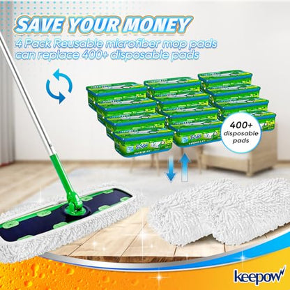 KEEPOW Reusable XL Wet Pads Compatible with Swiffer XL Sweeper, X-Large Dry Sweeping Cloths, Wet Mopping Cloths, Washable Microfiber XL Wet Pads Refills for Surface/Hardwood Floor Cleaning, 4 Pack - size: 4 Pack, Green & White