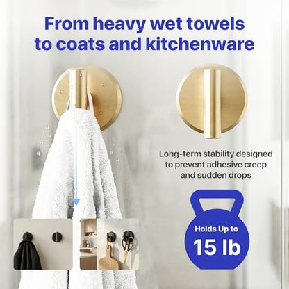 HOME SO Suction Cup Hooks for Shower & Bathroom Towel Holder 2-Pack – Suction Cups Hooks for Hanging Towels, Robes, & Coats - Tiles, Glass Door or Mirror – Shower Hooks & Towel Hooks - Gold T-Shape - style: Brushed Gold