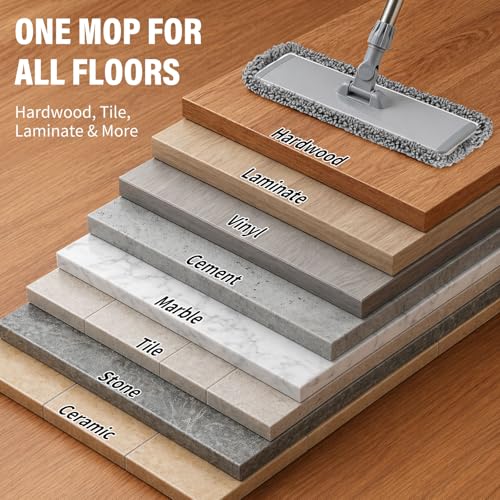 18-Inch Microfiber Mop, Flat Mop for Floor Cleaning with 3 Washable Pads | Stainless steel handle, 3 reusable microfiber pads, wet/dust mopping for hardwood, vinyl, laminate & tile floors