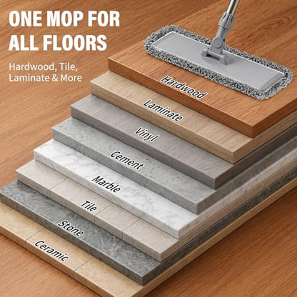 18-Inch Microfiber Mop, Flat Mop for Floor Cleaning with 3 Washable Pads | Stainless steel handle, 3 reusable microfiber pads, wet/dust mopping for hardwood, vinyl, laminate & tile floors