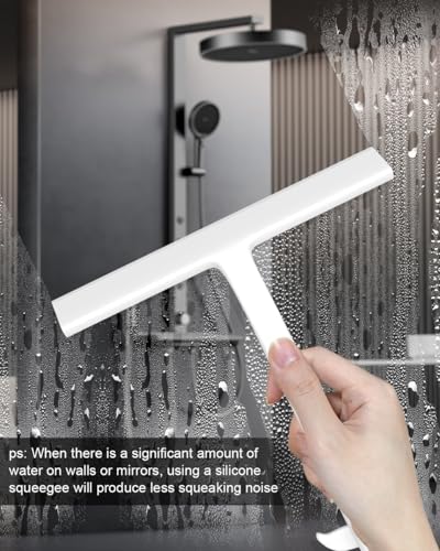 Shower Squeegee for Glass Doors, Whale Tail Hang Hook, 8 in Silicone Blade | Silent Streak-Free & No-Squeak, Ergonomic Grip, Multi-Surface Home Squeegee for Bathroom, Mirror, Window & Car Cleaner Tool - size: 8 Inch