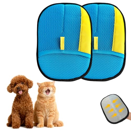 Electrostatic Gloves for Pet Hair Removal: Upgraded 2PCS Animal Fur Removal Tool for Dogs&Cats Efficient Reusable Pet Hair Remover for Couch Carpet Car Seat Clothing Quick Clean (2 pcs-Blue) - color: 2 pcs-blue