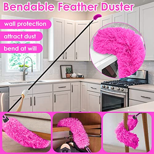 CALBEAU 8 Foot Dusters for Cleaning, Duster with Extension Pole, Microfiber Feather Duster Used for Cleaning Ceiling Fan, High Window, Blinds, Shutters, Sofa, Cobweb Duster for Home (12 PCS)