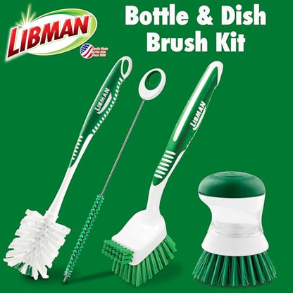 Libman Bottle & Dish Brush Kit | Cleaning Brushes for Kitchen Use | Straw Brush | Scrub Brushes for Dishes | Big Job Kitchen Brush | Palm Scrub Brush | 3 Different Brushes & Straw Cleaner Included - style: Bottle & Dish Brush Kit