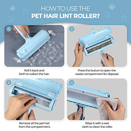 DELOMO Pet Hair Removal Tool, Pet Hair Remover - Lint Roller for Pet Hair - Cat and Dog Hair Remover for Couch, Furniture, Carpet, Car Seat, Reusable Lint Roller with Fur Bin, Pet Owner Essential - color: B: Blue（exclusive Color）