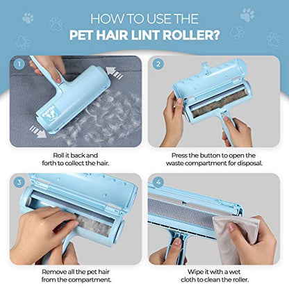DELOMO Pet Hair Removal Tool, Pet Hair Remover - Lint Roller for Pet Hair - Cat and Dog Hair Remover for Couch, Furniture, Carpet, Car Seat, Reusable Lint Roller with Fur Bin, Pet Owner Essential - color: B: Blue（exclusive Color）