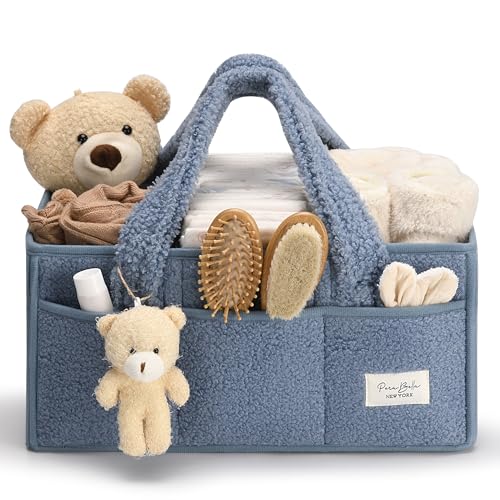 PeraBella Baby Diaper Caddy Organizer with Handle, Boy & Girl Shower Gift Basket, Portable Diaper Storage Basket Bin for Wipes, Newborn Baby Essentials Registry Search Must Haves, Car Caddy Organizer - color: Royal Blue