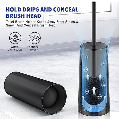 Toilet Brush and Holder, 2 Pack Toilet Brush Stainless Steel, Toilet Bowl Brush for Bathroom Toilet-Ergonomic, Elegant,Durable (Black) - color: Black