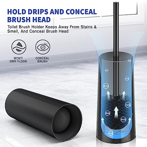 Toilet Brush and Holder, 2 Pack Toilet Brush Stainless Steel, Toilet Bowl Brush for Bathroom Toilet-Ergonomic, Elegant,Durable (Black) - color: Black