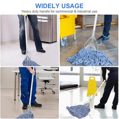 Mop Handle Commercial Heavy Duty - 57 Inch Industrial Metal Clamp Mop Stick Replacement for Floor Cleaning - Professional Mops Head Replacement Holder - color: Black 1 - Metal Clamp