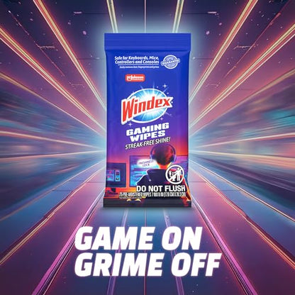 Windex Gaming Cleaning Wipes, Pre-Moistened Wipes to Instantly Clean all Gaming Gear and Electronics, Resealable Packaging for a Freshness Lock, 25 count (Pack of 2) - size: 25 Count (Pack of 2)