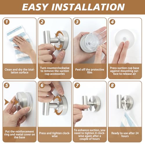 Suction Cup Hooks, Removable Shower Hooks, Brushed Nickel, 2-Pack | No Wall Damage | Strong Hold on Tile, Glass & Mirrors | Kitchen & Bathroom Use | Perfect for Towels, Loofahs, Robes & Coats - style: Brushed Nickel